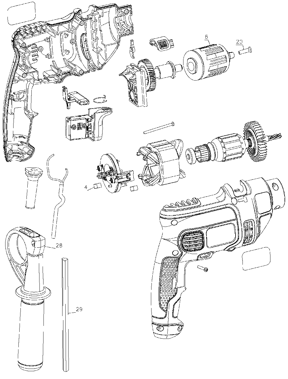 Exploded Diagram A Diagram and Parts List for DR670CCT Type 1 Black and Decker Hammer Drill